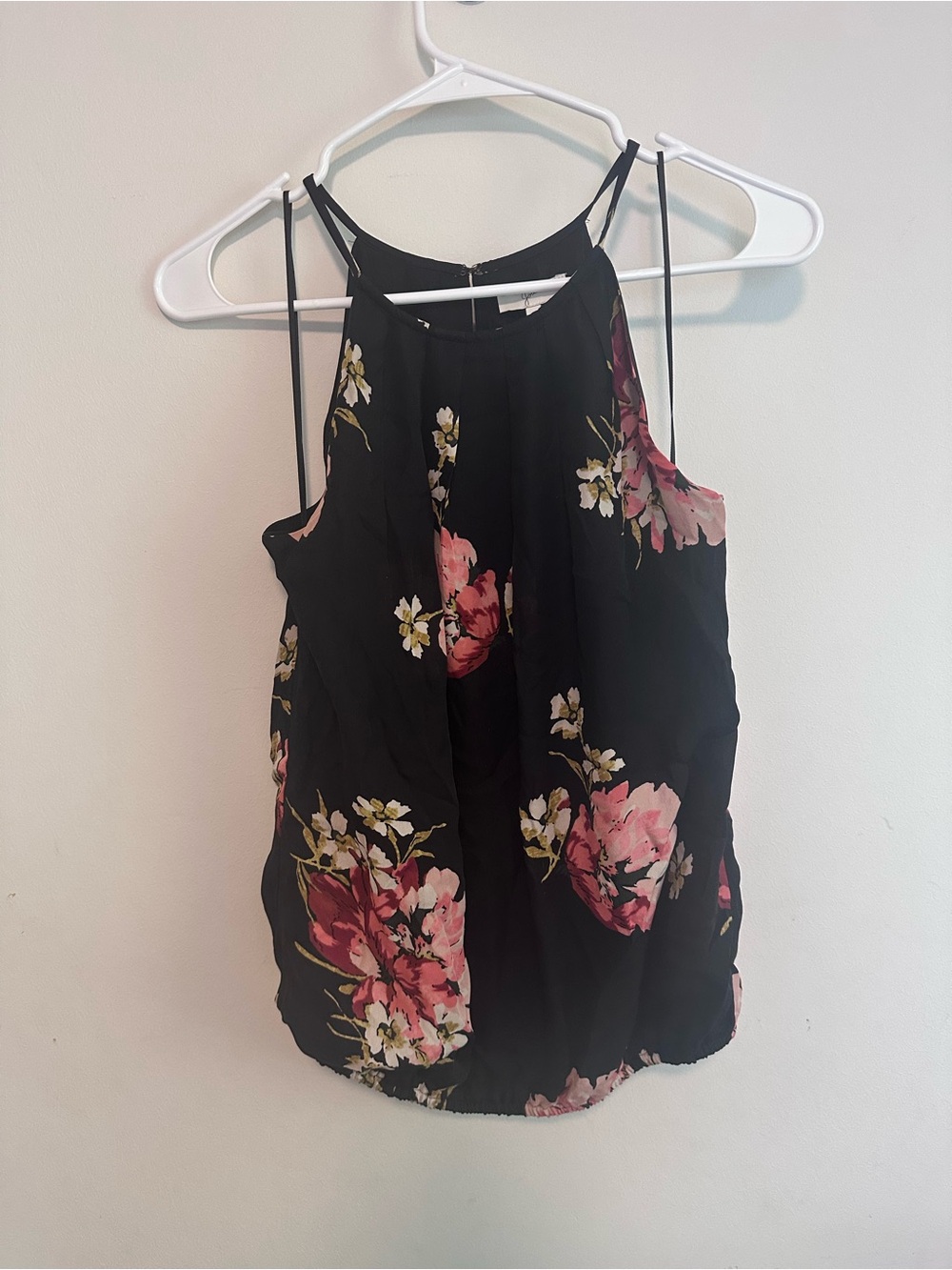 Joie, Black & pink floral camisole, 100% silk outer, polyester lining